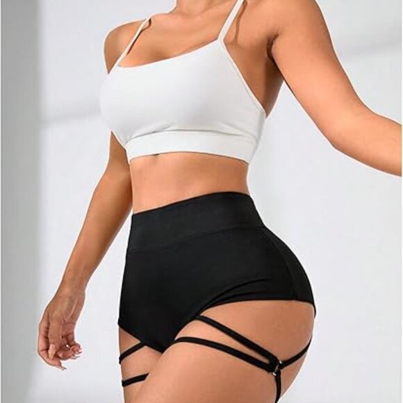 Black Cut Out Biker Shorts | OYOANGLE Goth Punk Ring Linked High Waisted Shorts - Picture 6 of 6